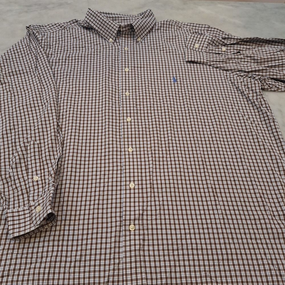 Ralph Lauren Button‎ Down Mens 2XB Brown Gingham Performance Long Sleeve Shirt - Picture 4 of 7